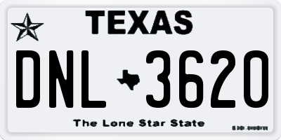 TX license plate DNL3620