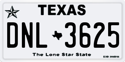 TX license plate DNL3625