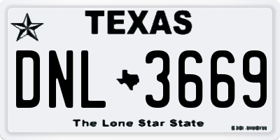 TX license plate DNL3669