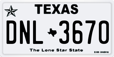 TX license plate DNL3670