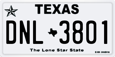 TX license plate DNL3801