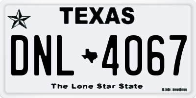 TX license plate DNL4067