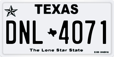 TX license plate DNL4071