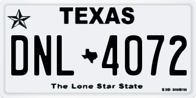 TX license plate DNL4072