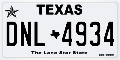 TX license plate DNL4934