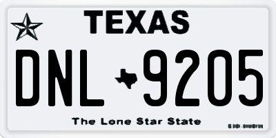 TX license plate DNL9205