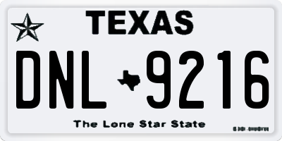 TX license plate DNL9216