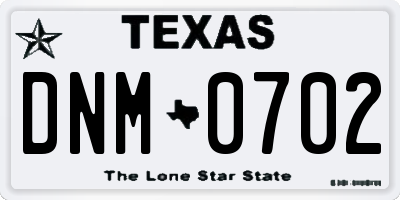 TX license plate DNM0702