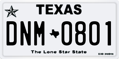 TX license plate DNM0801