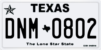 TX license plate DNM0802