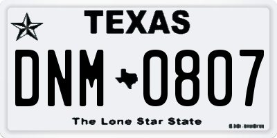 TX license plate DNM0807