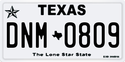 TX license plate DNM0809