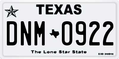 TX license plate DNM0922