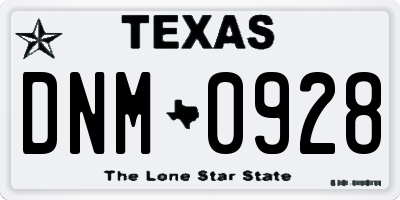 TX license plate DNM0928