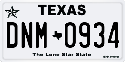 TX license plate DNM0934