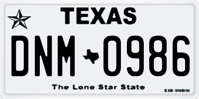 TX license plate DNM0986