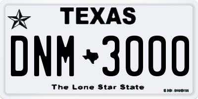 TX license plate DNM3000