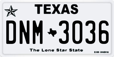TX license plate DNM3036