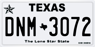 TX license plate DNM3072