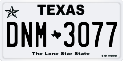 TX license plate DNM3077