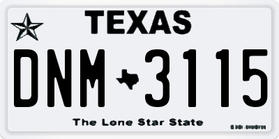 TX license plate DNM3115