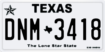 TX license plate DNM3418