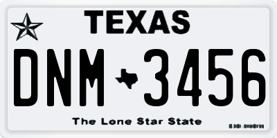 TX license plate DNM3456