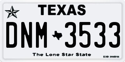 TX license plate DNM3533