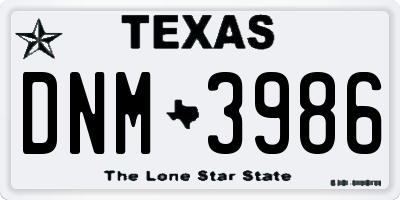 TX license plate DNM3986
