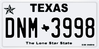 TX license plate DNM3998