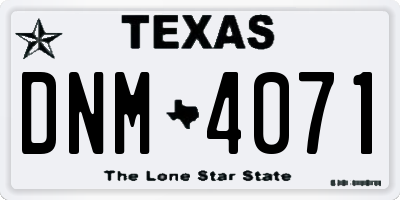 TX license plate DNM4071