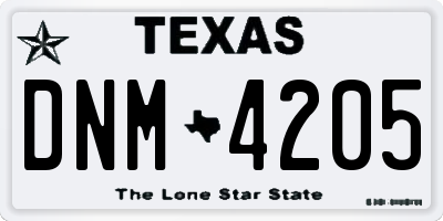 TX license plate DNM4205