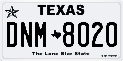 TX license plate DNM8020