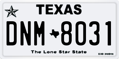 TX license plate DNM8031