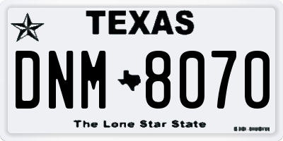 TX license plate DNM8070