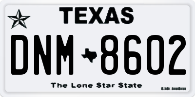 TX license plate DNM8602