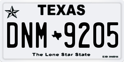 TX license plate DNM9205