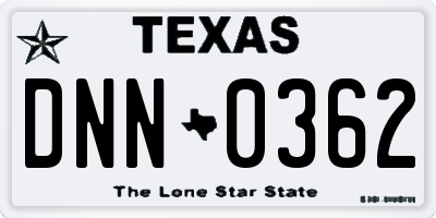 TX license plate DNN0362