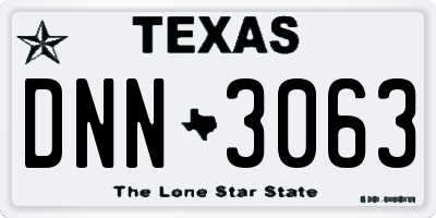 TX license plate DNN3063