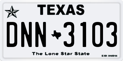 TX license plate DNN3103