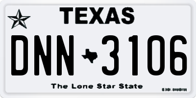 TX license plate DNN3106