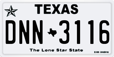 TX license plate DNN3116