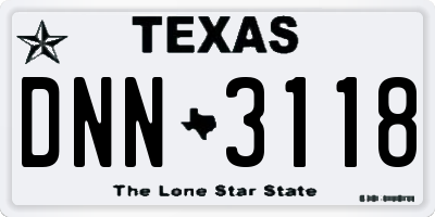 TX license plate DNN3118
