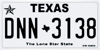 TX license plate DNN3138