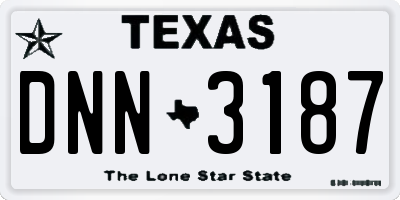 TX license plate DNN3187