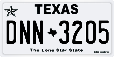 TX license plate DNN3205