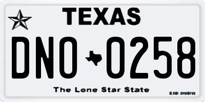 TX license plate DNO0258