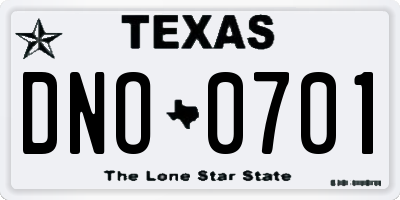 TX license plate DNO0701