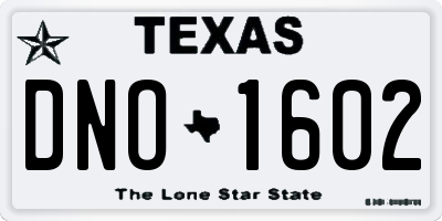 TX license plate DNO1602