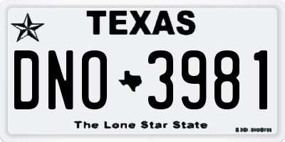 TX license plate DNO3981